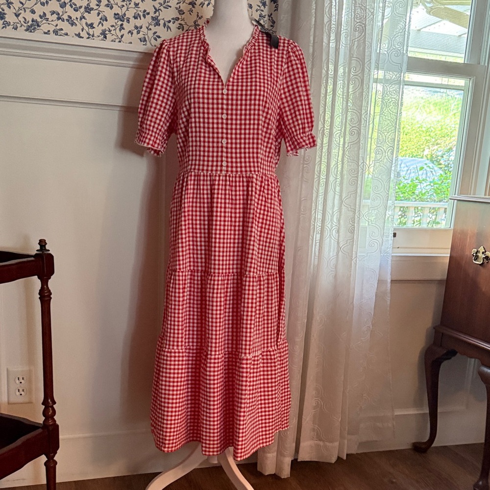 Red Gingham Button-Down Dress